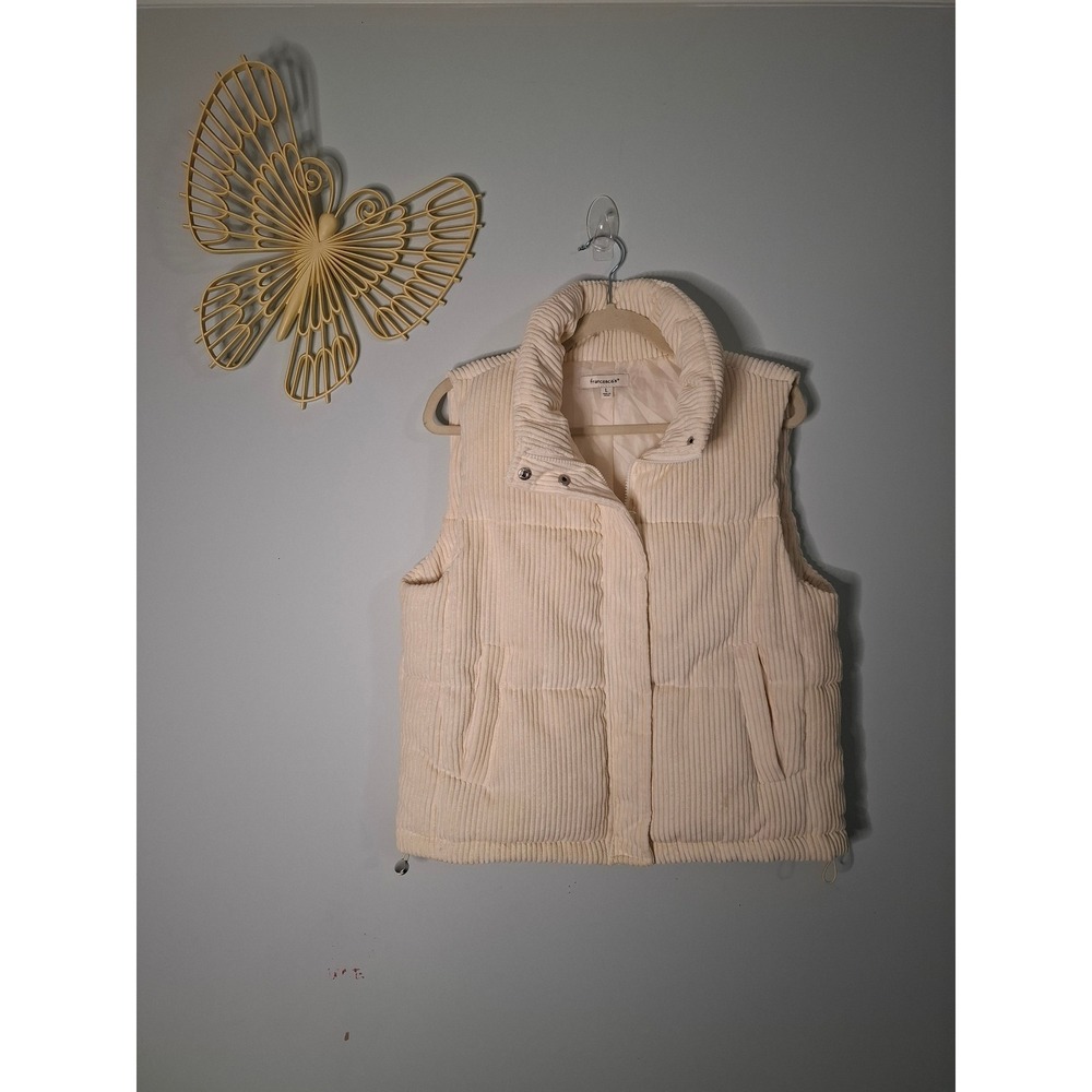 Francescas Corduroy Puffer Vest Ivory Cream Quilted Sleeveless Jacket